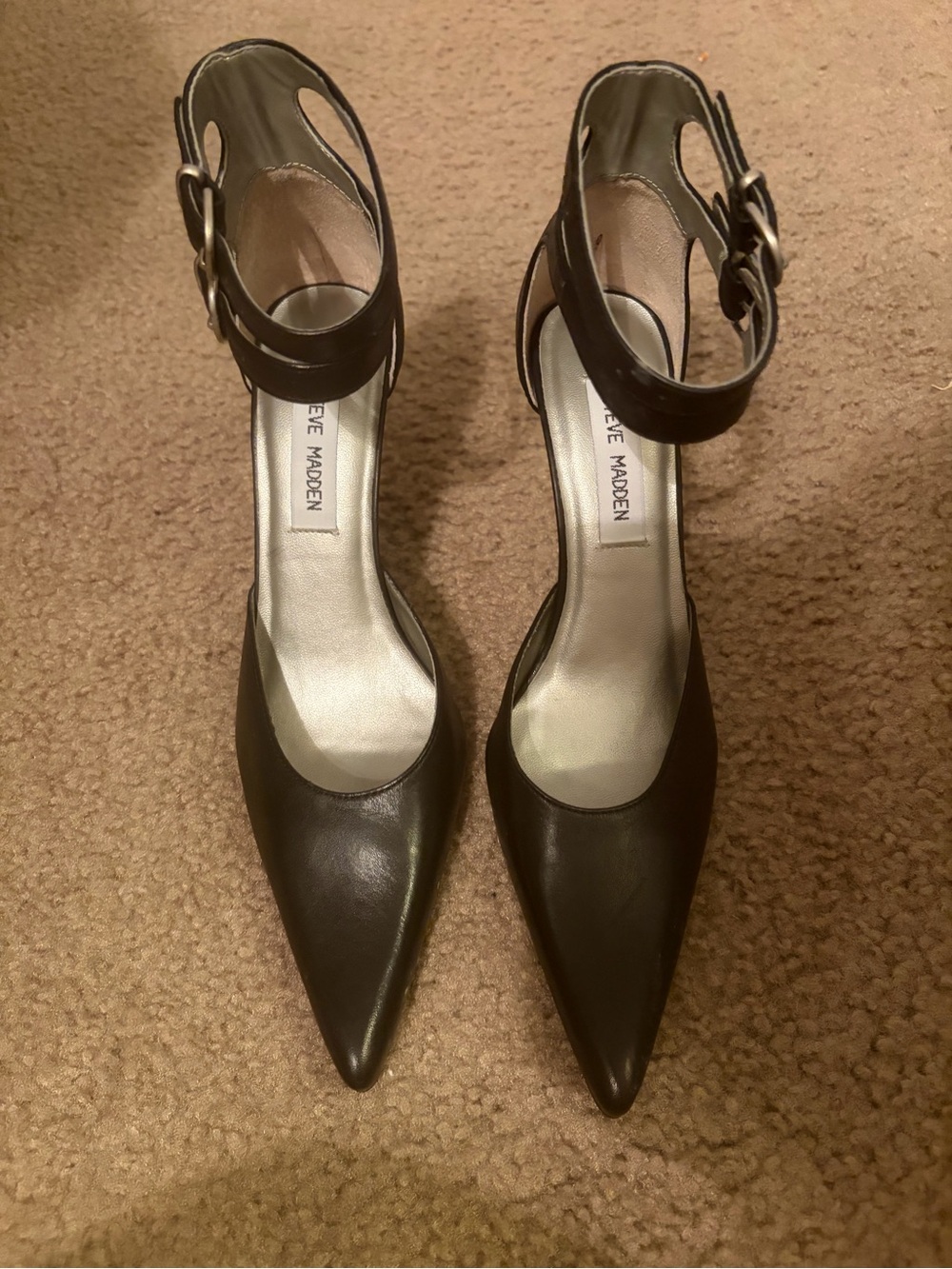 Steve Madden Black Pointed Ankle-Strap Pumps